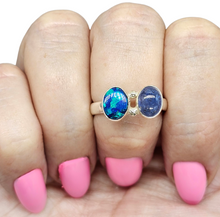 Load image into Gallery viewer, Australian Opal &amp; Blue Kyanite Ring, Size 8.5, Sterling Silver, Toi et Moi Design, Blue Green Opal