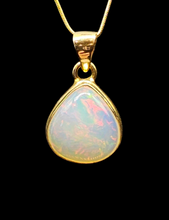 Load image into Gallery viewer, Pear Ethiopian Opal Pendant, Sterling Silver, 18K Gold Plated, October Birthstone, Aura Gem, Psychic Gemstone - GemzAustralia 