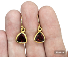 Load image into Gallery viewer, Garnet Trillion Earrings, Gold Plated Sterling Silver, January Birthstone, 7 carats, 2nd Anniversary