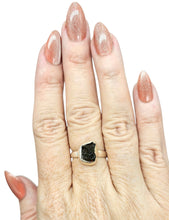 Load image into Gallery viewer, Rough Moldavite Ring, Size 8, Sterling Silver, Meteorite Stone, Forest green / Olive green Gem, Holy Grail Stone, Psychic