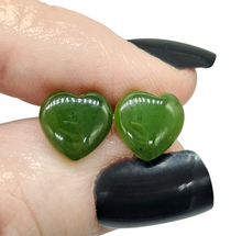Load image into Gallery viewer, Solid Jade Heart Studs, Lucky Jade, Sterling Silver, Deep Green Jade Hearts, British Columbia Nephrite Jade - GemzAustralia 