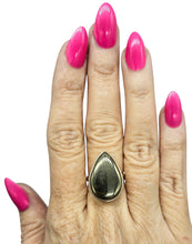 Load image into Gallery viewer, Pyrite in Magnetite Ring, Size 8.5, Sterling Silver, Pear Shaped, Apache Gold Gemstone, Confidence Stone