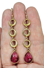 Load image into Gallery viewer, Cascading Circle Ruby Earrings, 14k Gold Plated Sterling Silver, July Birthstone, Strength, Willpower, Energy, 16 carats