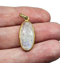Load image into Gallery viewer, Rainbow Moonstone Pendant, Gold Plated Sterling Silver, Oval checkerboard Facet, Goddess Stone, Psychic Protection