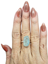 Load image into Gallery viewer, Raw Aquamarine Ring, Size 9, March Birthstone, Sterling Silver, Courage Gem, Communication with the Divine