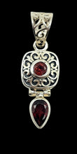 Load image into Gallery viewer, Vintage Style Garnet Pendant, Sterling Silver, January Birthstone, 2nd Anniversary Stone