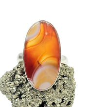 Load image into Gallery viewer, Oval Botswana Agate Ring, Size 7 3/4, Sterling Silver, The Stone of Change, Orange &amp; White banded Gemstone,  Harmony Stone