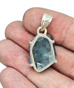 Raw Aquamarine Pendant, March Birthstone, Sterling Silver, Courage Gem, Communication with the Divine, Natural Rough Stone