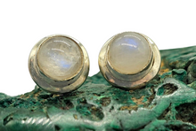 Load image into Gallery viewer, Round Rainbow Moonstone Studs, June Birthstone, Sterling Silver, Goddess Stone, Protection Stone, Love Rock, Psychic Gem - GemzAustralia 