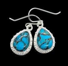 Load image into Gallery viewer, Blue Copper Turquoise Earrings, Sterling Silver, Teardrop Shape, Protection Stone, Love Stone, Mood Stone, December Birthstone - GemzAustralia 