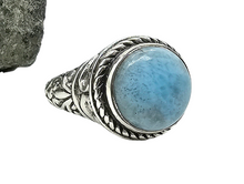 Load image into Gallery viewer, Vintage style Larimar Ring, Size 7.5, Sterling Silver, Round Shaped, Stone of Atlantis, Dolphin Stone, Water &amp; Fire Stone - GemzAustralia 