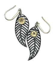 Load image into Gallery viewer, Citrine Earrings, Leaf Design, Sterling Silver, November Birthstone, Luck &amp; Fortune Stone, Wealth and Success Stone