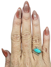 Load image into Gallery viewer, Marquise Turquoise Ring, Size 6.5, December Birthstone, Sterling Silver, Protection Stone, Bohemian Split Band