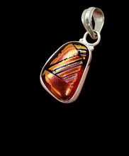 Load image into Gallery viewer, Molten Orange Dichroic Glass Pendant, Sterling Silver, Glass Art, Decorative Glass Pendant, Shifting Colour Patterns