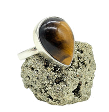 Load image into Gallery viewer, Tiger's Eye Ring, Size 6 3/4, Sterling Silver, Pear Shaped, Kundalini Awakening, Courage Gemstone, Protection Amulet, Leo Zodiac