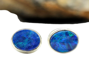 Australian Opal Studs, October Birthstone, Sterling Silver, Blue Green Opal Doublets, Love and Passion Stone, Genuine Gemstones - GemzAustralia 