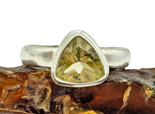 Load image into Gallery viewer, Trillion Faceted Lemon Quartz Ring, 925 Sterling Silver, Size 6, Solitaire Ring, Mental Clarity, Confidence Stone