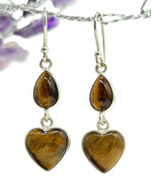 Load image into Gallery viewer, Heart Shaped Tiger's Eye Earrings, Sterling Silver, Genuine Gemstones, Creativity Stone, Kundalini Gem