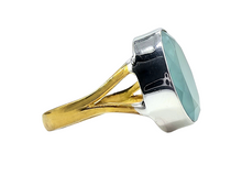 Load image into Gallery viewer, Blue Chalcedony Ring, Size 7.75, two tone ring, Oval Faceted, Sterling Silver, Ethereal soft Blue Translucence, Creative Stone - GemzAustralia 
