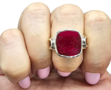 Load image into Gallery viewer, Cushion cut Ruby Ring, Size 9, 40th Anniversary Stone, 12 carats, Sterling Silver, July Birthstone, Energy Stone