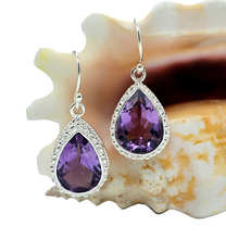Load image into Gallery viewer, Amethyst Earrings, 11 carats, Sterling Silver, Pear Shaped, Protection Stone, February Birthstone, 6th Anniversary Gemstone - GemzAustralia 