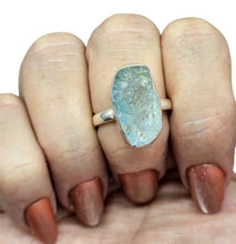 Load image into Gallery viewer, Raw Aquamarine Ring, Size 9, March Birthstone, Sterling Silver, Courage Gem, Communication with the Divine