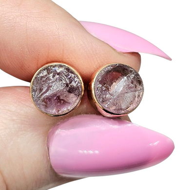 Rough Amethyst Studs, Rose Gold Plated Sterling Silver, February Birthstone, Raw Amethyst Stud Earrings, Protection Stone - GemzAustralia 