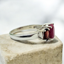 Load image into Gallery viewer, Ruby &amp; Garnet Three Stone Ring, Size 9, Sterling Silver, July and January Birthstones, Energy Stone