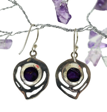 Load image into Gallery viewer, Purple Mojave Turquoise Earrings, Sterling Silver, Abstract Leaf Design, Goddess Gemstone, Protection Gemstone, Statement handcrafted