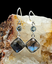Load image into Gallery viewer, Labradorite &amp; Blue Topz Earrings, Sterling Silver, Mystical Magical Gemstone, Double Drops - GemzAustralia 