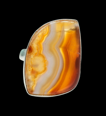 Botswana Agate Ring, Size 7.5, Sterling Silver, The Stone of Change, Orange & White banded Gemstone, Harmony Stone - GemzAustralia 