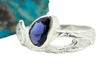 Load image into Gallery viewer, Art Nouveau Iolite Ring, Size 8, Sterling Silver, Water Sapphire, Blue Violet Gemstone, Connects to Angels, Viking's Compass
