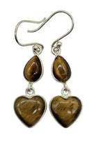 Load image into Gallery viewer, Heart Shaped Tiger's Eye Earrings, Sterling Silver, Genuine Gemstones, Creativity Stone, Kundalini Gem