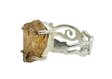 Load image into Gallery viewer, Imperial Topaz Ring, Size 7 3/4, Sterling Silver, Raw Gem, Filigree Band, Manifestation Stone, Solar Plexus Chakra, Rare Variety of Topaz
