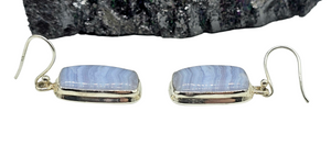 Blue Lace Agate Earrings, Rectangle Shape, Sterling Silver, Communication Stone, Confidence Stone, Gemini & Pisces Zodiac Gem - GemzAustralia 