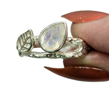 Load image into Gallery viewer, Rainbow Moonstone Leaf Ring, Size 9, Sterling Silver, Pear Shaped, Psychic Protection, Goddess Gemstone, Soul Talisman