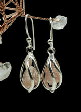 Load image into Gallery viewer, Rose Quartz Cage Earrings, Sterling Silver, Raw Gemstone, Pink Gemstone, Rough Gemstone Earrings, Love Stone