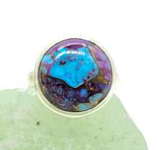 Load image into Gallery viewer, Purple &amp; Blue Mojave Turquoise Ring, Size 6.5, Round Shaped, Sterling Silver, Goddess Gem, Protection Stone