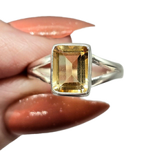 Load image into Gallery viewer, Citrine Rectangle Ring, Size 5.5, Emerald Faceted, 4 carats, Sterling Silver, November Birthstone, Money Gemstone - GemzAustralia 