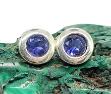 Load image into Gallery viewer, Iolite Studs, Water Sapphire, Round Faceted, Sterling Silver, Blue Violet Gemstone, Connects to Angels, Viking&#39;s Compass - GemzAustralia 