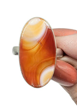 Load image into Gallery viewer, Oval Botswana Agate Ring, Size 7 3/4, Sterling Silver, The Stone of Change, Orange &amp; White banded Gemstone,  Harmony Stone