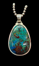 Load image into Gallery viewer, Shattuckite Pendant, Sterling Silver, Pear Shaped, mix of Azurite, Chrysocolla &amp; Malachite, Psychic Stone, Vivid Blue Green, Spirit Guide