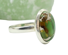 Load image into Gallery viewer, Green Mojave Turquoise Ring, Size 8, Sterling Silver, Oval Shape, Protection Stone, Goddess Stone