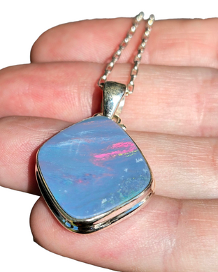 Australian Opal Doublet Pendant, October Birthstone, Blue and Pink Opal, Precious Gemstone, Pure Energy, Lucky Stone, Hope Stone - GemzAustralia 