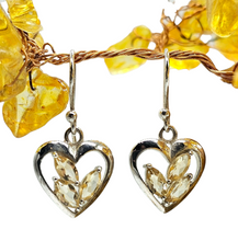 Load image into Gallery viewer, Citrine Heart Earrings, Sterling Silver, November Birthstone, Stone of Happiness, Wealth &amp; Success, Heart Jewellery