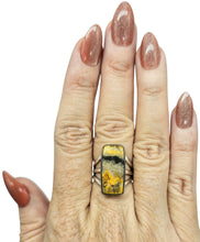 Load image into Gallery viewer, Rectangle Bumblebee Jasper ring, Size P 1/2, Sterling Silver, Eclipse Jasper, Yellow, Orange &amp; Black Gemstone, New Beginnings