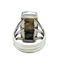 Load image into Gallery viewer, Rectangle Bumblebee Jasper ring, Size P 1/2, Sterling Silver, Eclipse Jasper, Yellow, Orange &amp; Black Gemstone, New Beginnings