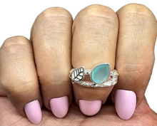 Load image into Gallery viewer, Blue Chalcedony Ring, Size N, Pear Faceted, Sterling Silver, Ethereal soft Blue Translucence, Creative Stone - GemzAustralia 