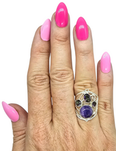 Load image into Gallery viewer, Charoite &amp; Mystic Topaz Ring, Size 7, Sterling Silver, Statement Piece, Four Stone Ring, Wearable Art