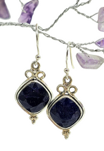 Load image into Gallery viewer, Australian Blue Sapphire Earrings, 10.5 carats, Sterling Silver, Diamond faceted, September Birthstone, Wisdom Stone, Love Stone